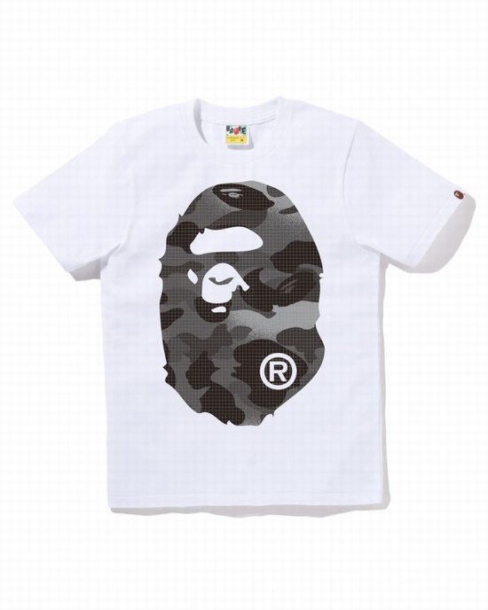 Bape Grid Camo Big Ape Head Tricko Damske Biele | SK-8463