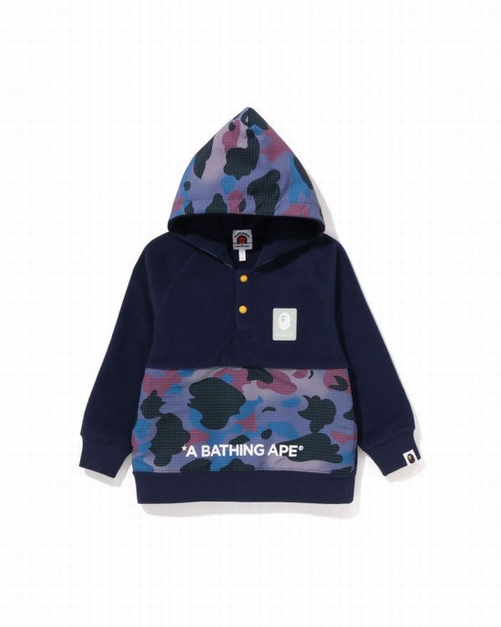 Bape Grid Camo Half Snap Fleece Pullover Mikiny S Kapucňou Detske Námornícka Modrá Modre | SK-8203