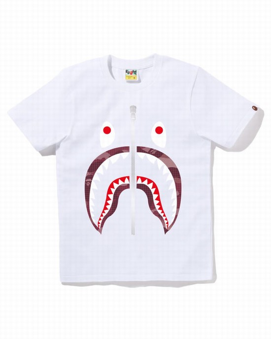 Bape Grid Camo Shark Tricko Damske Biele | SK-2970