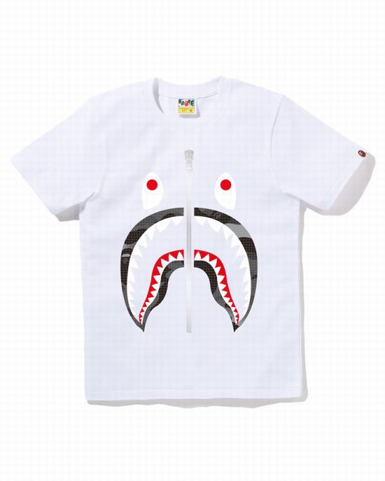 Bape Grid Camo Shark Tricko Damske Biele | SK-8469