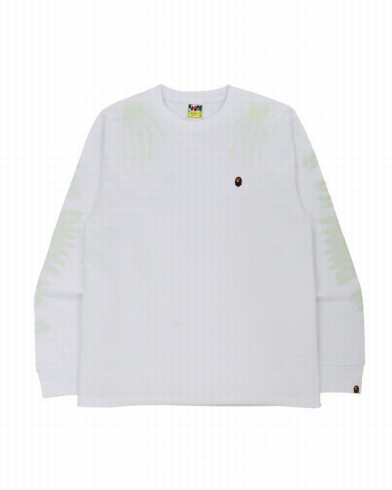Bape Halloween Skull Glow In The Dark Long Sleeve Mikiny Panske Biele | SK-8672
