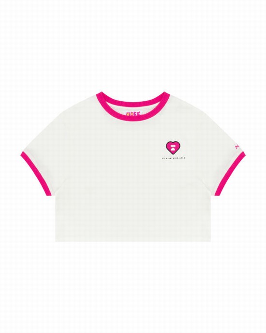 Bape Heart cropped Tricko Damske Biele | SK-6574