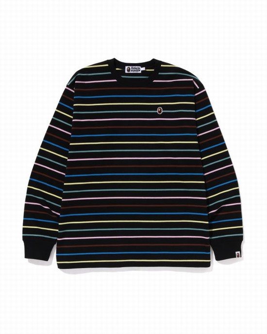 Bape Hoop Relaxed Fit L/S Tricko Panske Čierne | SK-3172