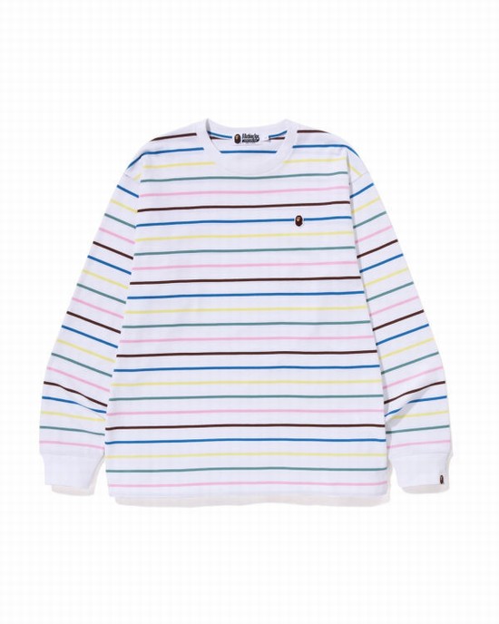 Bape Hoop Relaxed Fit L/S Tricko Panske Biele | SK-8597