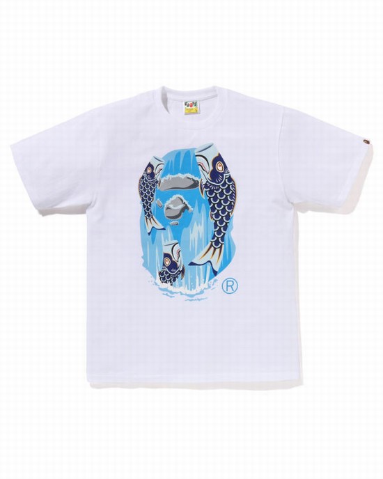 Bape Koinobori Waterfall Ape Head Tricko Panske Biele | SK-2053