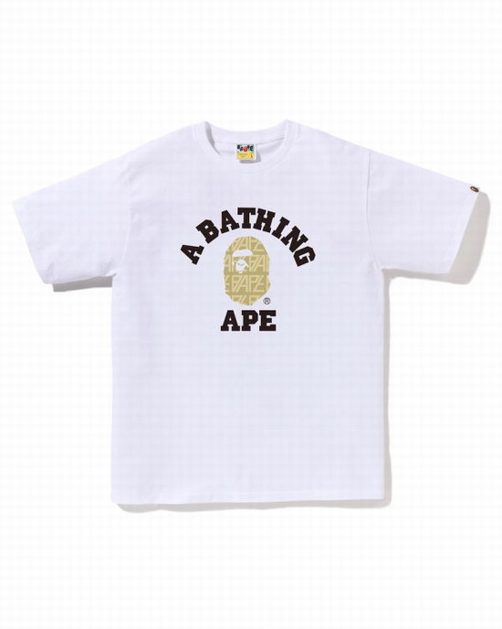 Bape Logo Monogram College Tricko Panske Biele | SK-5932