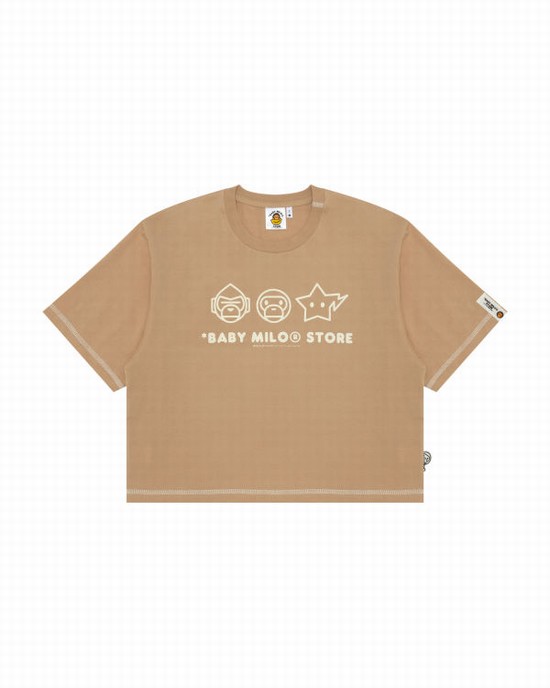 Bape Logo crop fit Tricko Damske Béžové | SK-0513
