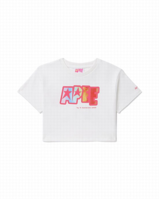 Bape Logo printed crop Tricko Damske Biele | SK-7250
