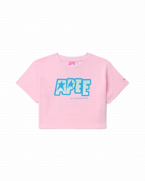 Bape Logo printed crop Tricko Damske Ruzove | SK-1847