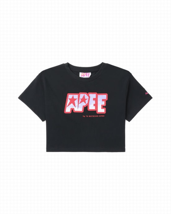 Bape Logo printed crop Tricko Damske Čierne | SK-5079
