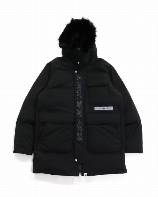 Bape Loose Fit Long Páperové Bundy Panske Čierne | SK-4561