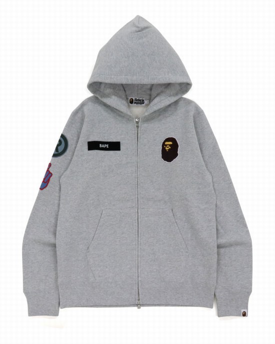 Bape Military Patch Heavy Weight Mikiny S Kapucňou Panske Siva | SK-5893