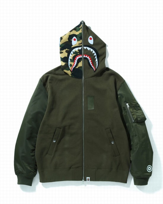 Bape Military Shark Relaxed Fit Full Zip Mikiny S Kapucňou Panske Zelene | SK-6041