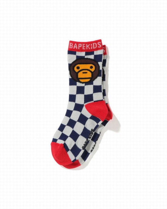 Bape Milo Checkered Flag Ponozky Detske Námornícka Modrá Modre | SK-0316
