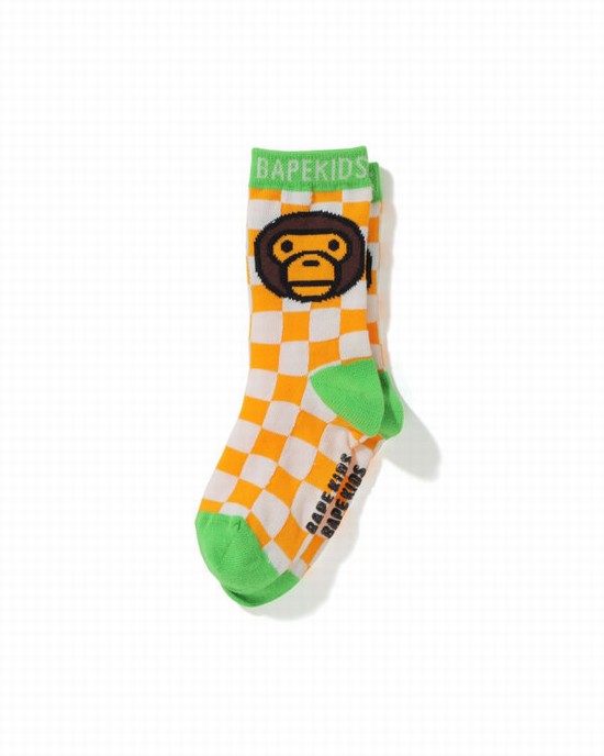 Bape Milo Checkered Flag Ponozky Detske Oranžové | SK-7623