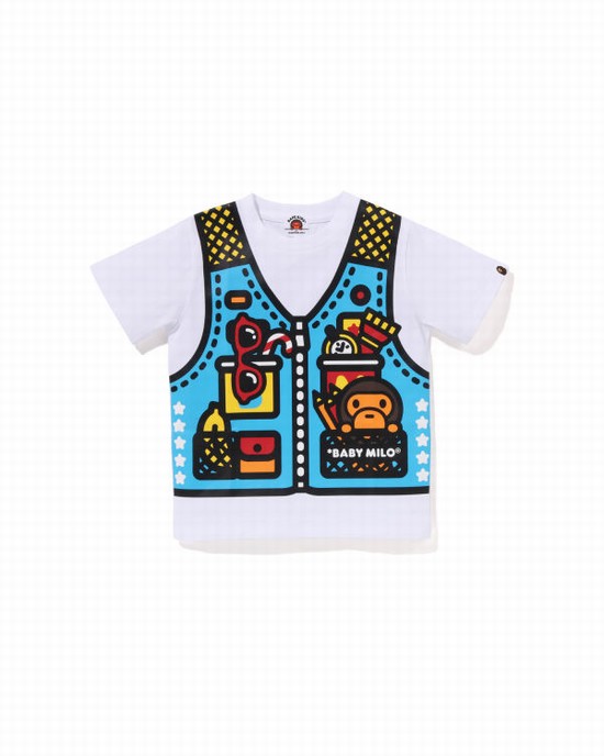 Bape Milo Fishing Print Tricko Detske Biele | SK-0219
