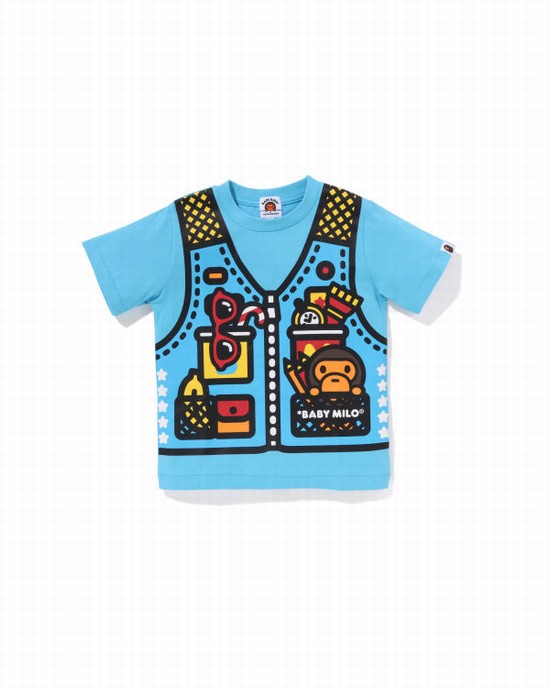 Bape Milo Fishing Print Tricko Detske Svetlo Modre | SK-8462