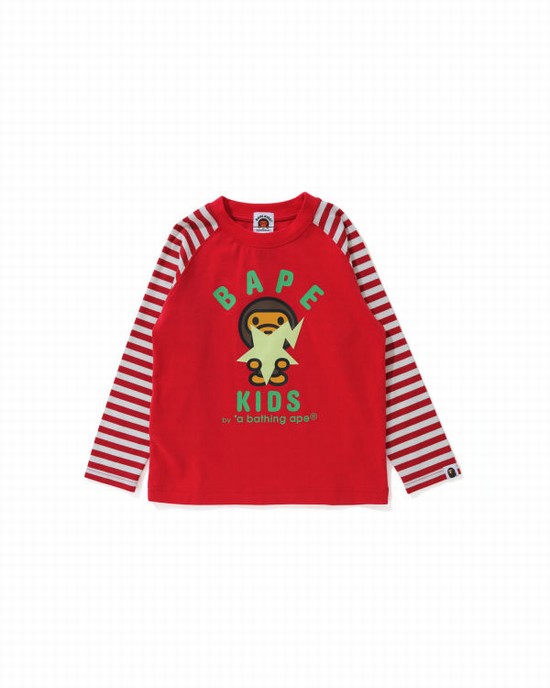 Bape Milo Glow In The Dark STA L/S Tricko Detske Svetlo Červené | SK-5273