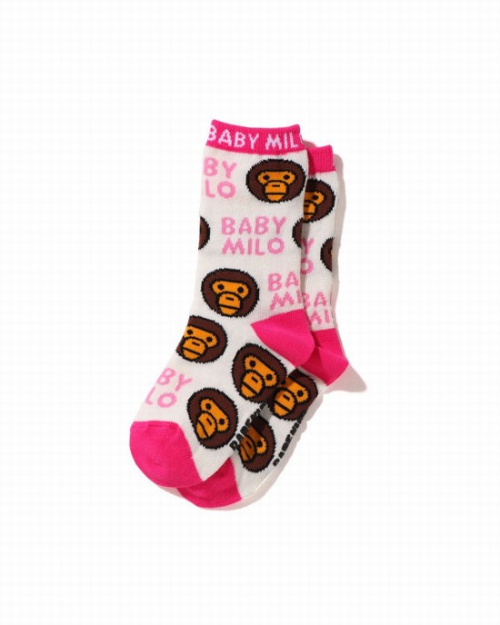 Bape Milo Pattern Ponozky Detske Biele | SK-3092