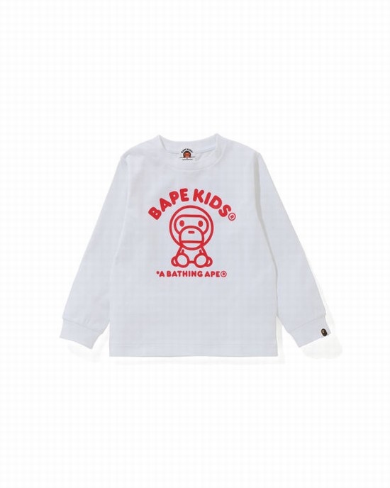 Bape Milo Rug L/S Tricko Detske Biele | SK-3527