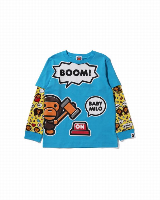 Bape Milo Speech Balloon Layered L/S Tricko Detske Modre | SK-1546