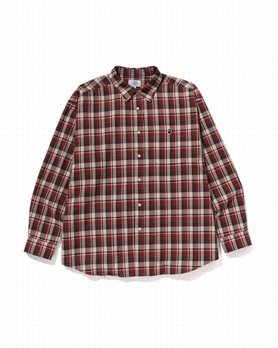 Bape Mini Check Loose Fit Kosele Panske Svetlo Červené | SK-0895