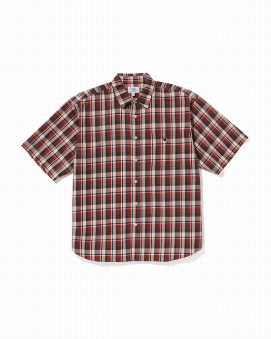 Bape Mini Check Loose Fit S/S Kosele Panske Svetlo Červené | SK-0481