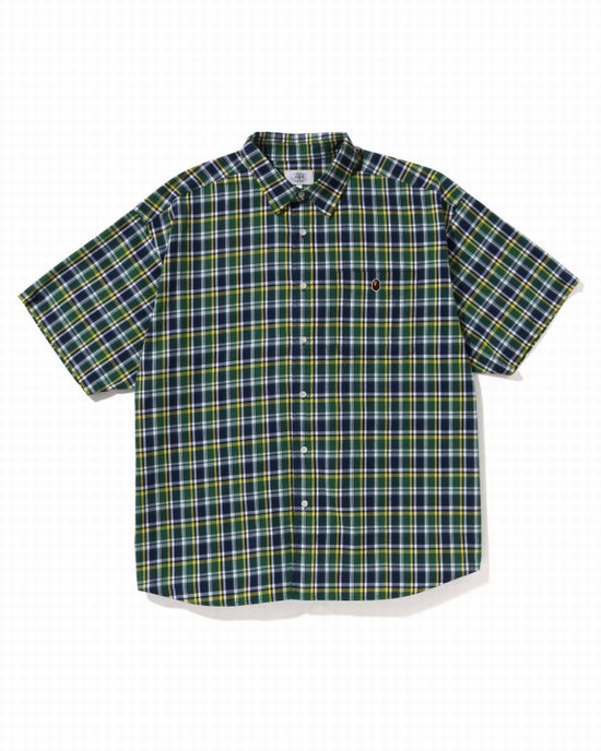 Bape Mini Check Loose Fit S/S Kosele Panske Zelene | SK-5630