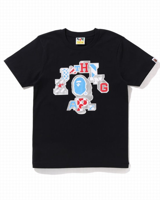 Bape Mix Patched College Tricko Damske Čierne | SK-1790