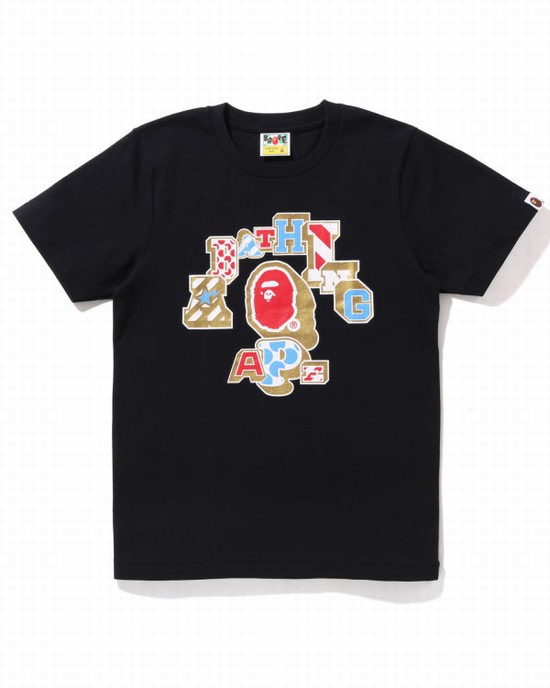 Bape Mix Patched College Tricko Damske Čierne | SK-6418