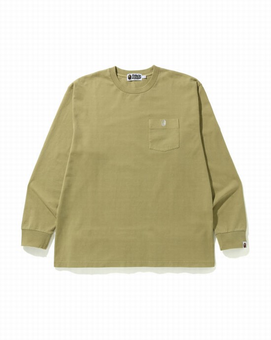 Bape Overdye One Point Pocket Relaxed Fit L/S Tricko Panske Béžové | SK-2193