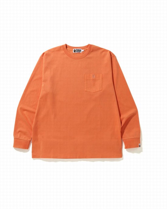 Bape Overdye One Point Pocket Relaxed Fit L/S Tricko Panske Oranžové | SK-4652