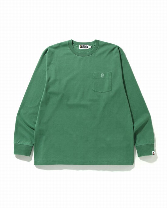 Bape Overdye One Point Pocket Relaxed Fit L/S Tricko Panske Svetlo Zelene | SK-8791