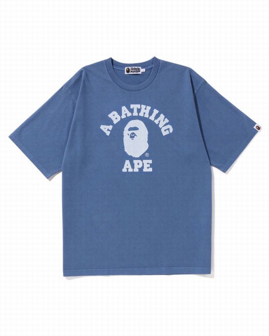 Bape Pigment Dyed College Relaxed Fit Tricko Panske Námornícka Modrá Modre | SK-6941