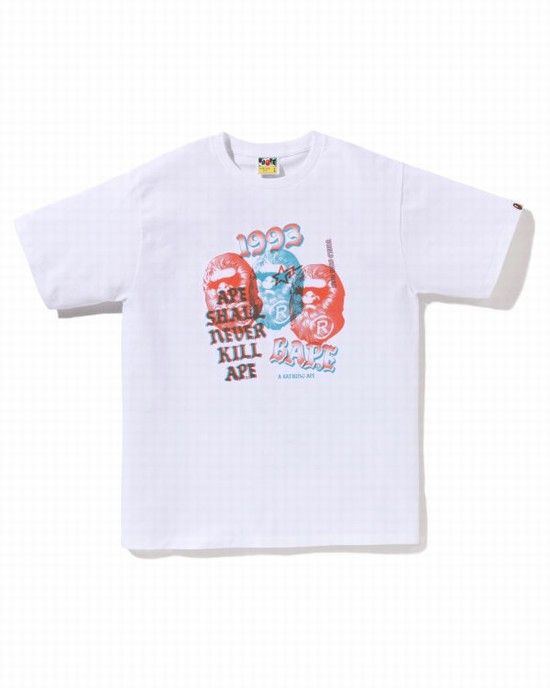 Bape Pigment Three Ape Head Tricko Panske Biele | SK-3750