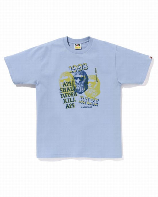 Bape Pigment Three Ape Head Tricko Panske Svetlo Modre | SK-6971