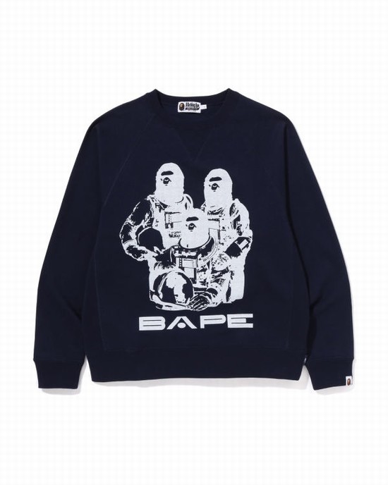 Bape Relaxed Fit Crewneck Mikiny Panske Námornícka Modrá Modre | SK-0547