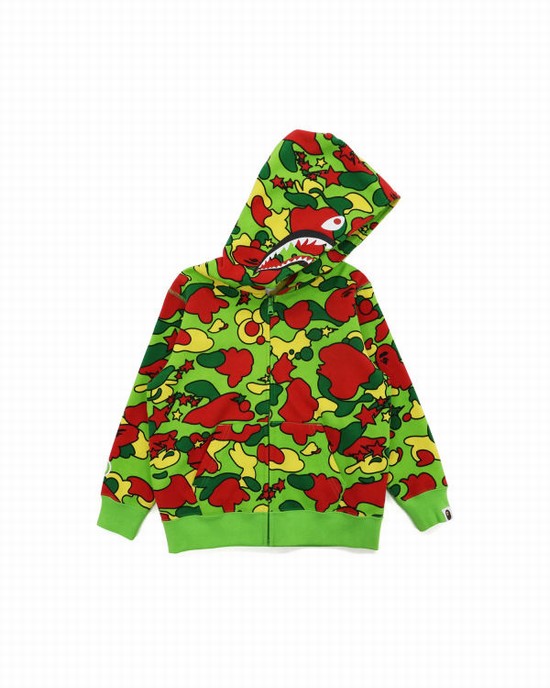 Bape STA Camo Shark Zip Mikiny S Kapucňou Detske Zelene Červené Žlté | SK-8352