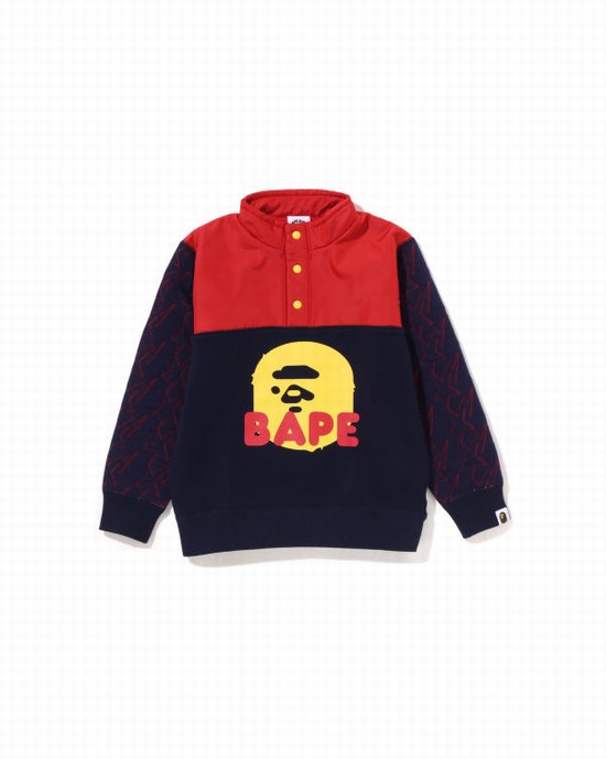 Bape STA Quilting Ape Head Half Snap Mikiny Detske Modre | SK-6583
