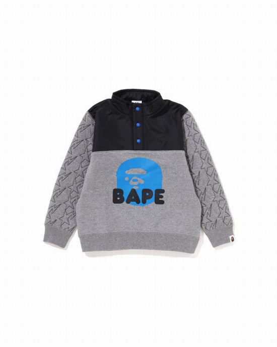 Bape STA Quilting Ape Head Half Snap Mikiny Detske Siva | SK-6823