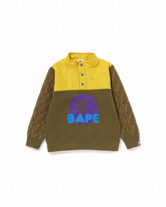 Bape STA Quilting Ape Head Half Snap Mikiny Detske Tmavo Hnedožltý | SK-9362