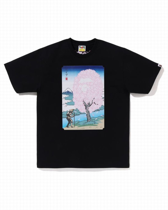 Bape Sakura Tricko Panske Čierne | SK-2531