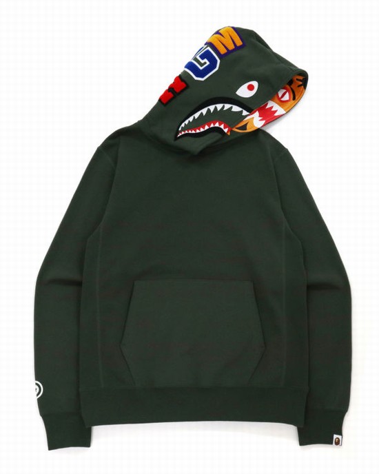 Bape Shark Inside Tiger Pullover Mikiny S Kapucňou Panske Tmavo Zelene | SK-1894