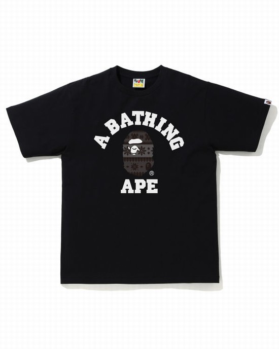 Bape Snow Pattern College Tricko Panske Čierne | SK-5493