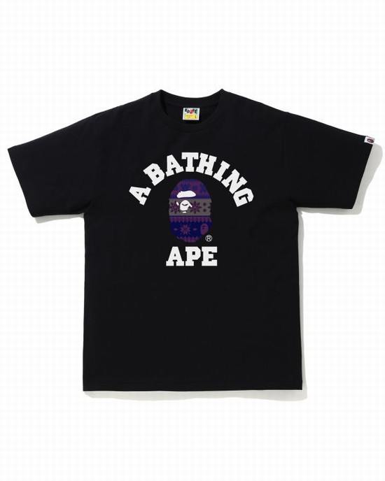 Bape Snow Pattern College Tricko Panske Čierne | SK-8751
