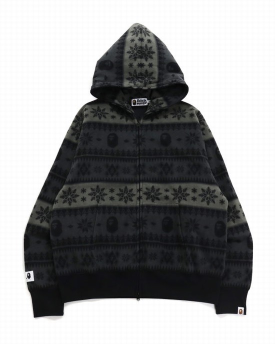 Bape Snow Pattern Relaxed Fit Full Zip Mikiny S Kapucňou Panske Čierne | SK-2183