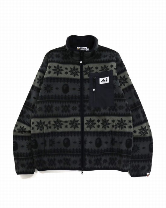 Bape Snow Pattern Relaxed Fit Zip Fleece Mikiny Panske Čierne | SK-7382