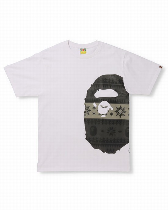 Bape Snow Pattern Side Big Ape Head Tricko Panske Biele | SK-5463
