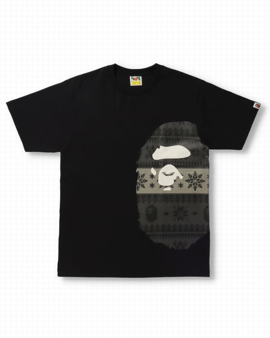 Bape Snow Pattern Side Big Ape Head Tricko Panske Čierne | SK-6013