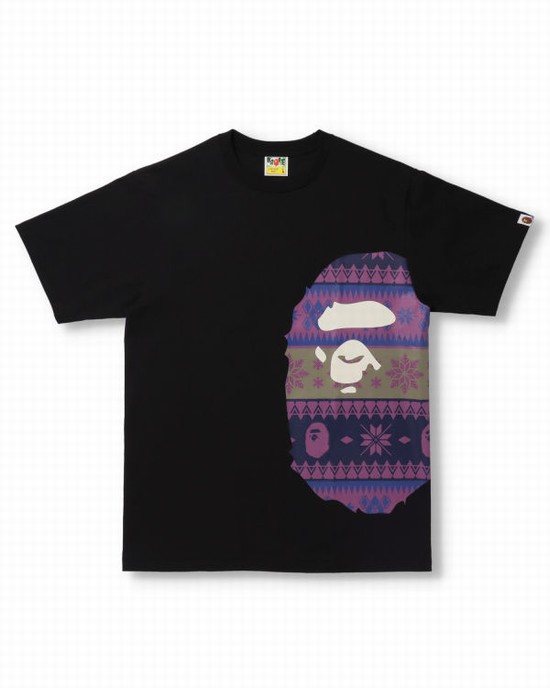Bape Snow Pattern Side Big Ape Head Tricko Panske Čierne | SK-7489